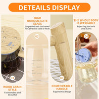 Lakshiv Enterprise Automatic Stirring Glass Mixing Cup with Wood-Style Lid & Handle | High Borosilic