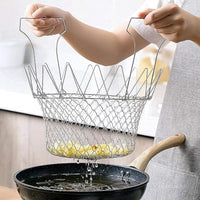 Foldable Wire Mesh Cooking Basket for Frying Boiling Draining and Rinsing – Stainless Steel Multi-Pu
